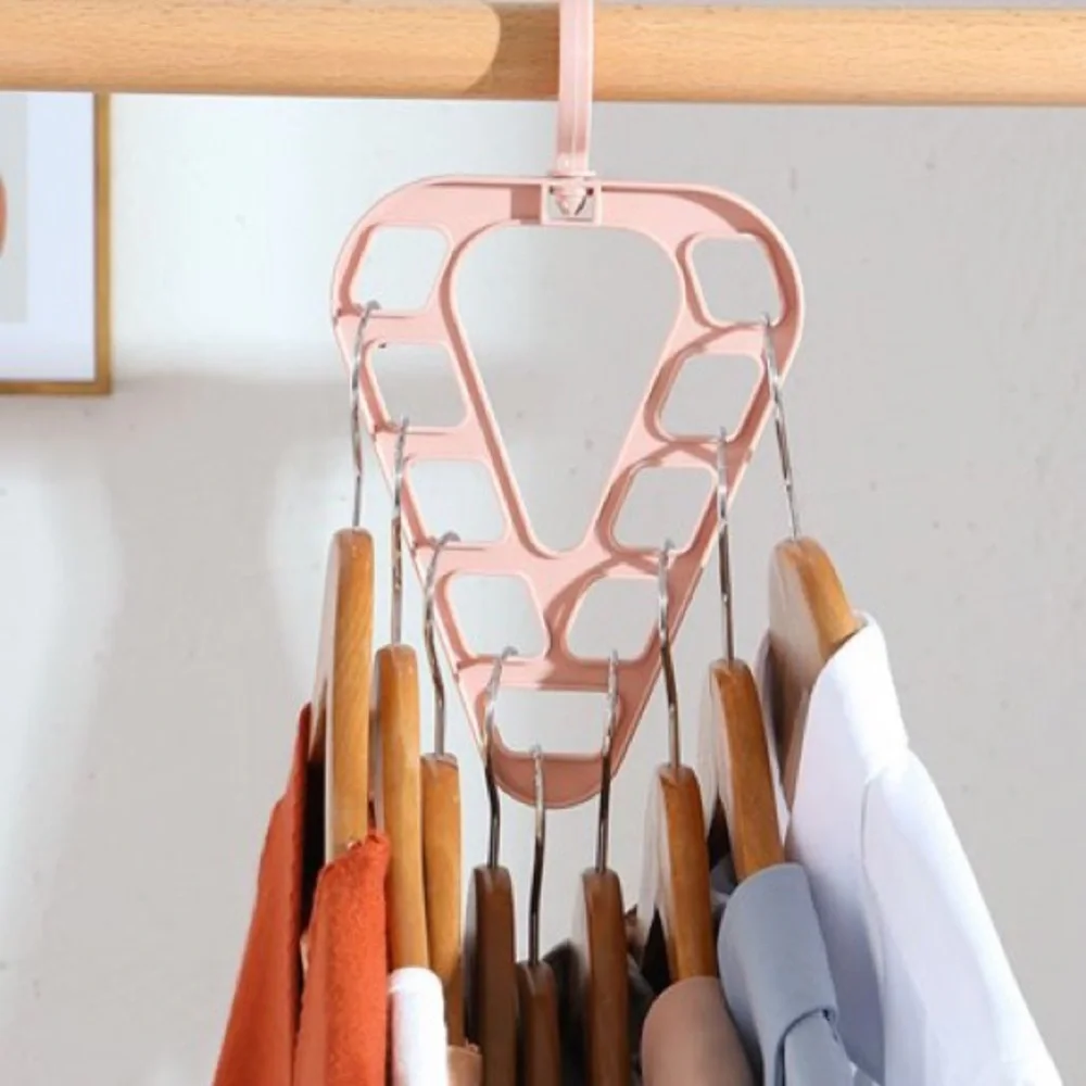New Baby Pink Multi-Function Rotatable Non-Slip Triangle 9 Holes Clothes Hanger